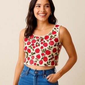 Misha Vintage Embroidered Floral Cream Crop Top Back-Hook AR12